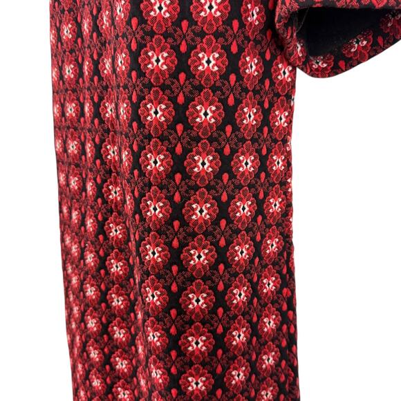 Ann Taylor Loft Red Textured Floral Shift Short Sleeve Cotton Stretch Dress sz M - Picture 9 of 16